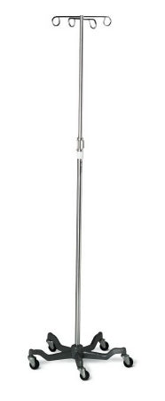 Medline - IV Pole Ram Horn Hooks 4-Hook Heavy-Duty 18 lbs. Cast Iron Five-Legged Base with Low Center of Gravity - MDS80500