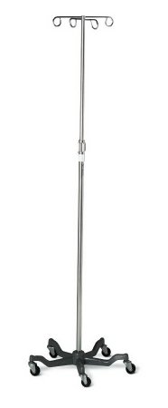 Medline - IV Pole Ram Horn Hooks 4-Hook Heavy-Duty 18 lbs. Cast Iron Five-Legged Base with Low Center of Gravity - MDS80500
