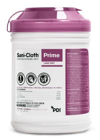 Professional Disposables Sani-Cloth Prime Surface Disinfectant Cleaner GErmicidal Wipe 160 Count Canister Disposable Alcohol Scent - P25372
