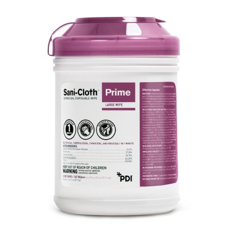 Sani-Cloth Prime - Surface Disinfectant Cleaner Premoistened Germicidal Manual Pull Wipe 160 Count Canister Alcohol Scent NonSterile - P25372