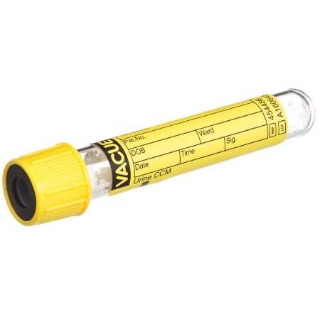 Vacuette - VACUETTE Urinalysis Tube Round Bottom CCM (Count and Culture Mannitol) Additive 13 X 75 mm 4 mL Yellow / Black Ring Pull Cap Polyethylene Terephthalate (PET) Tube - 454486