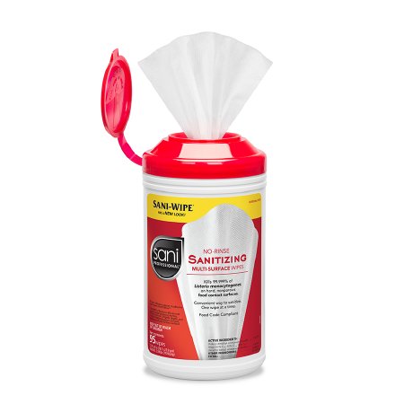 Professional Disposables Sani Professional Surface Cleaner / Sanitizer No-Rinse Wipe 95 Count Canister Disposable Alcohol Scent - P56784