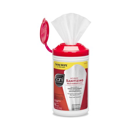 Sani Professional No-Rinse Sanitizing Multi-Surface - Surface Cleaner / Sanitizer Premoistened Alcohol Based Manual Pull Wipe 95 Count Canister Alcohol Scent NonSterile - P56784