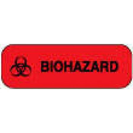 Precision Dynamics - Pre-Printed Label Warning Label Fluorescent Red Paper Biohazard / Symbol Black Biohazard 1/2 X 1-1/2 Inch - 59712726