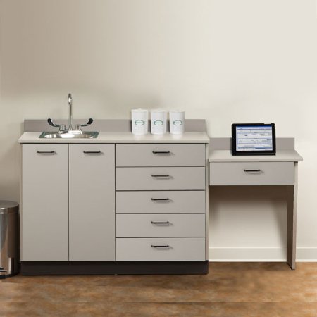 Clinton Industries 8048-99 Model Base Cabinet Set Fossil Top, Mellow Apple Frame, Doors and Drawer, Silver Wire Door and Drawer Pulls 18 X 35 X 72 Inch, 30 Inch Desk Height 6 Drawers - 8048-99-0FS-1AP-2AP-5C