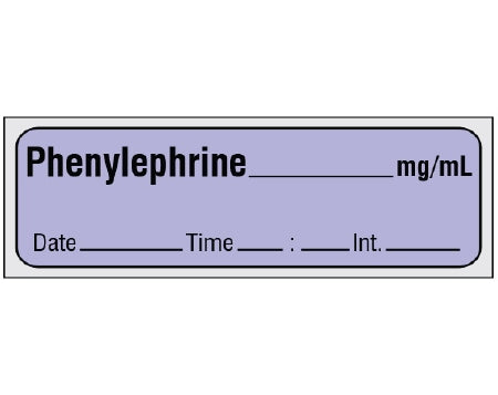 Shamrock Scientific Shamrock Pre-Printed Label Anesthesia Label Phenylephrine _____ mg / mL / Date _____ Time _____ Int. _____ Violet 1/2 X 500 Inch - SA-283-DTI-PRE