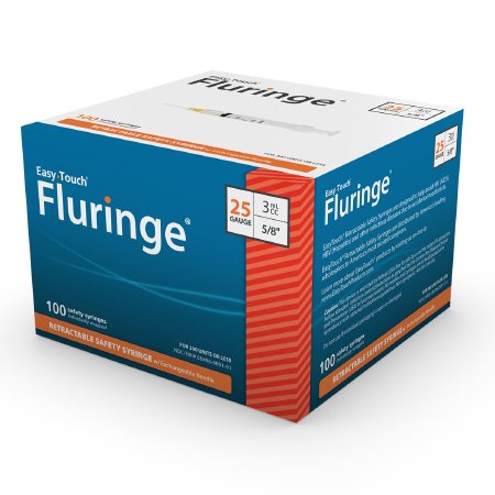 EasyTouch Fluringe - Insulin Syringe with Needle 3 mL 25 Gauge 5/8 Inch Thin Wall Retractable Safety Needle - 842538