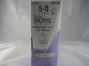 Coated Vicryl - Suture with Needle Absorbable Coated Undyed Suture Braided Polyglactin 910 Size 5 - 0 27 Inch Suture 1-Needle 17 mm Length 1/2 Circle Taper Point Needle - J213H