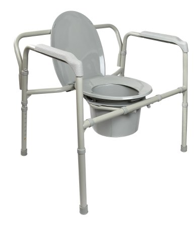 McKesson McKesson Folding Commode Chair Fixed Arm Steel Frame Back Bar 15-1/2 to 22 Inch Height - 146-11117N-1
