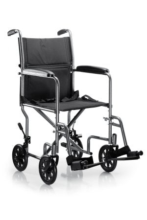 McKesson McKesson Lightweight Transport Chair Steel Frame with Silver Vein Finish 250 lbs. Weight Capacity Fixed Height / Padded Arm Black - 146-TR39E-SV