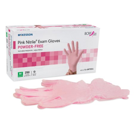 McKesson Pink Nitrile - Exam Glove Small NonSterile Nitrile Standard Cuff Length Textured Fingertips Pink Not Chemo Approved - 14-6NPNK2