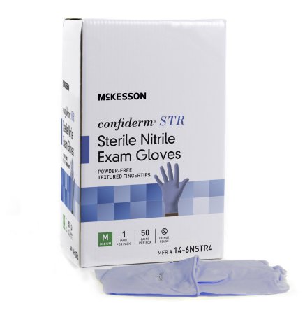 McKesson McKesson Confiderm STR Exam Glove Large Sterile Pair Nitrile Standard Cuff Length Textured Fingertips Blue Not Chemo Approved - 14-6NSTR6