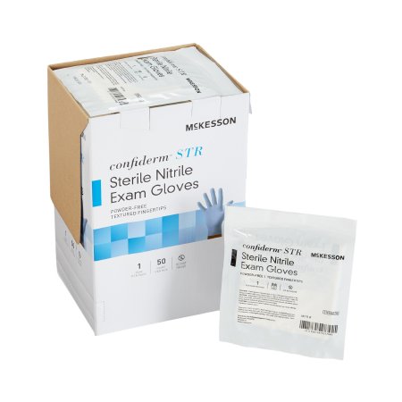 McKesson Confiderm STR - Exam Glove X-Large Sterile Pair Nitrile Standard Cuff Length Textured Fingertips Blue Not Chemo Approved - 14-6NSTR8