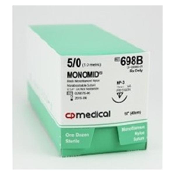 C.P. Medical Suture 5-0 Nylon Np-3 Monomid Black 18" Monofilament 12/Bx - 698B