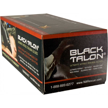 North American Rescue Black Talon Exam Glove X-Large NonSterile Nitrile Extended Cuff Length Fully Textured Black Not Chemo Approved - 70-0004