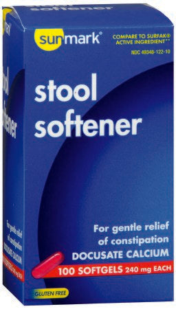 McKesson sunmark Stool Softener Softgel 100 per Bottle 240 mg Strength Docusate Calcium - 70677002701
