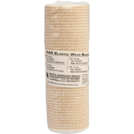 North American Rescue NAR Elastic Bandage 6 Inch X 5 Yard Low Compression Hook and Loop Closure Tan NonSterile - 30-0007