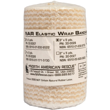 North American Rescue NAR Elastic Bandage 3 Inch X 5 Yard Low Compression Hook and Loop Closure Tan NonSterile - 30-0028