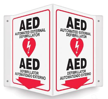 Accuform Signs Bilingual Projection First Aid Sign AED w/Symbol - SBPSP657