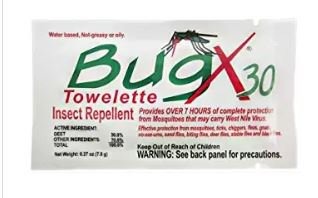 BugX 30 - Insect Repellent Towelette Individual Packet - 12644