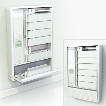 CareDirect LLC Medserve Medication Cabinet Wall Mount Steel / Aluminum / Plastic Seven Individual Electronic, Keyed Secondary Lock - 1702043
