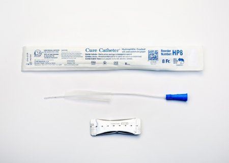 Cure Catheter - Urethral Catheter Straight Tip Hydrophilic Coated Plastic 8 Fr. 10 Inch - HP8