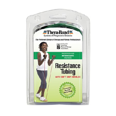 TheraBand - Exercise Resistance Tubing with Handles Green 48 Inch Length Medium Heavy Resistance - 21733