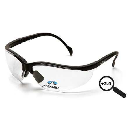 Venture II - Safety Glasses with Readers Adjustable Temple Clear Tint Polycarbonate Lens Black Frame Over Ear One Size Fits Most - SB1810R20