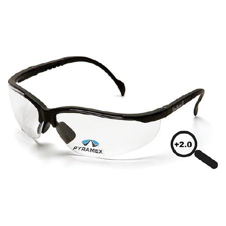 Pyramex Venture II Safety Glasses with Readers Adjustable Temple Clear Tint Polycarbonate Lens Black Frame Over Ear One Size Fits Most - SB1810R10