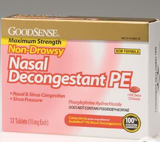GDD Inc GoodSense Nasal Decongestant PE Sinus Relief 10 mg Strength Tablet 72 per Box - LP-14740