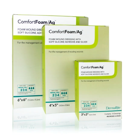 DermaRite Industries ComfortFoam/Ag Foam Dressing with Silver 2 X 2 Inch Square Sterile - 49220