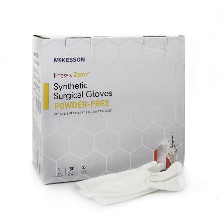 McKesson McKesson Finessis Zero Surgical Glove Size 7 Sterile Flexylon Synthetic Standard Cuff Length Micro-Textured White Chemo Tested - 14-92070