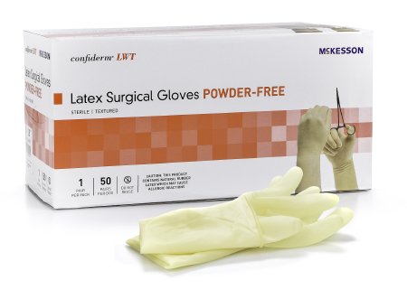 McKesson McKesson Confiderm LWT Surgical Glove Size 8 Sterile Latex Standard Cuff Length Textured Fingertips Beige Not Chemo Approved - 14-34080