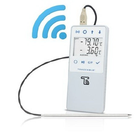 Control 3 Holdings LLC TraceableLIVE Datalogging Refrigerator / Freezer Thermometer Fahrenheit / Celsius -58° to 140°F (-50° to 60°C) Platinum Probe Handheld Battery Operated - 6510
