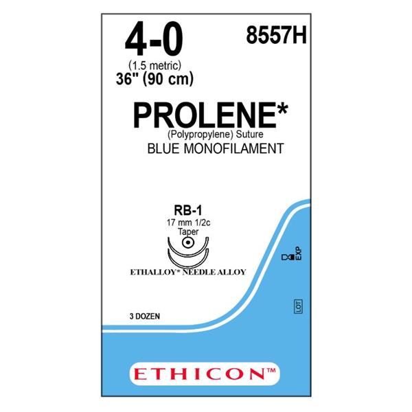 Ethicon Inc,a J & J Company Suture 4-0 Pp Rb-1/Rb-1 Prolene Blue 36" Double Arm Monofilament 36/Bx - 8557H