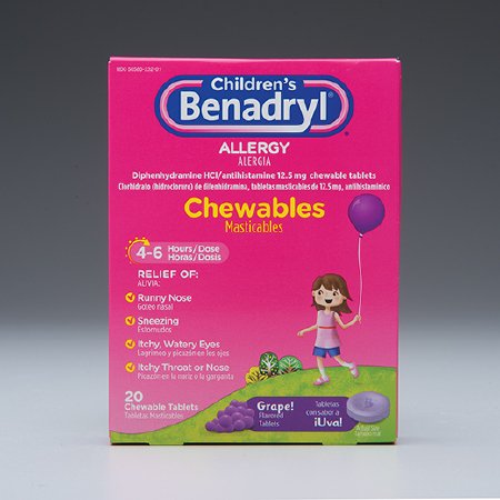 Children's Benadryl - Children's Allergy Relief 12.5 mg Strength Chewable Tablet 20 per Box - 10300450553208