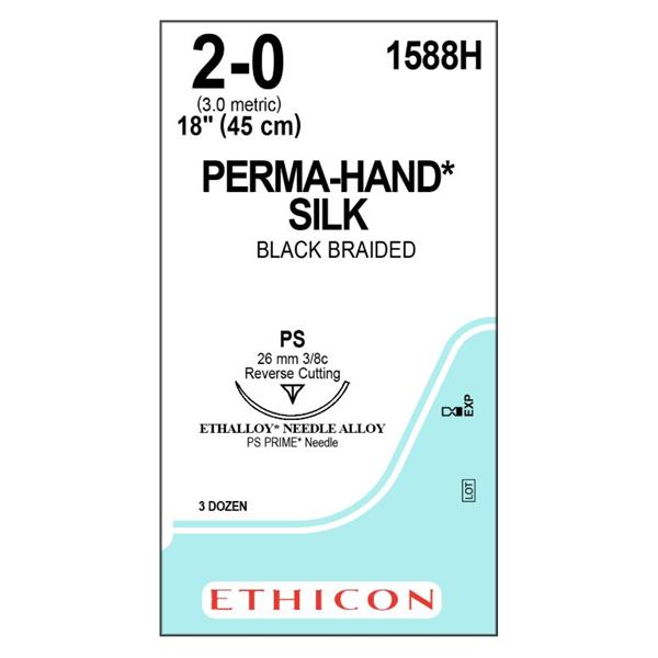 Ethicon Inc,a J & J Company Suture 2-0 Silk Ps Perma-Hand Black 1X18" Braid 36/Bx - 1588H
