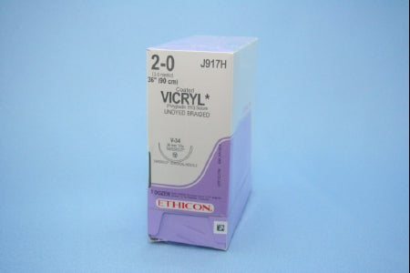 Coated Vicryl - Suture with Needle Absorbable Coated Undyed Suture Braided Polyglactin 910 Size 2 - 0 36 Inch Suture 1-Needle 36.4 mm Length 1/2 Circle Taper Point Cutting Needle - J917H