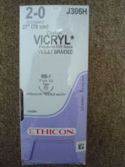 Coated Vicryl - Suture with Needle Absorbable Coated Violet Suture Braided Polyglactin 910 Size 2 - 0 27 Inch Suture 1-Needle 17 mm Length 1/2 Circle Taper Point Needle - J306H