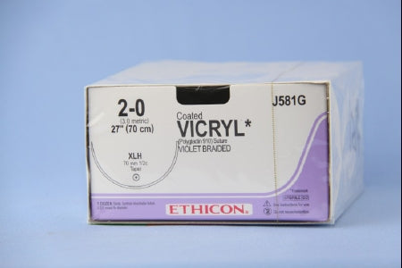 Coated Vicryl - Suture with Needle Absorbable Coated Violet Suture Braided Polyglactin 910 Size 2 - 0 27 Inch Suture 1-Needle 70 mm Length 1/2 Circle Taper Point Needle - J581G