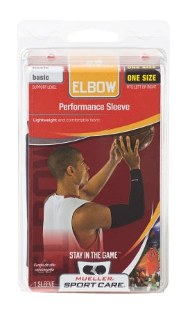 Mueller Performance Sleeve - Elbow Sleeve One Size Fits Most Pull-On Left or Right Elbow 14 to 18 Inch Bicep Circumference Black - 70007