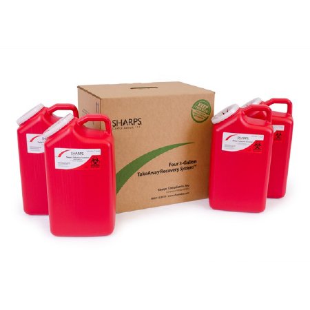 TakeAway Recovery System - Mailback Sharps Container 9 L X 6 W X 17 H Inch 3 Gallon Red Base / Translucent Lid Vertical Entry Screw On Lid - 83004
