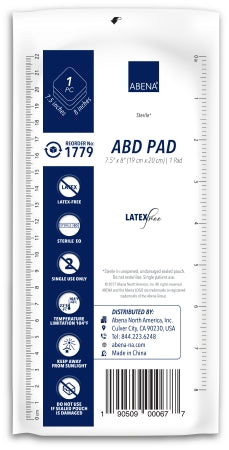 Abena North America Abena Abdominal Pad NonWoven Cellulose 7-1/2 X 8 Inch Rectangle Sterile - 1779