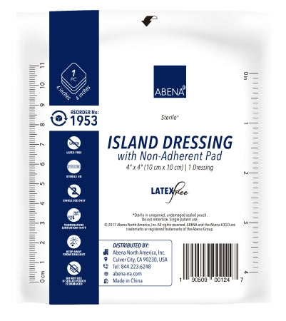 Abena North America Abena Adhesive Dressing 4 X 4 Inch NonWoven Gauze Square White Sterile - 1953