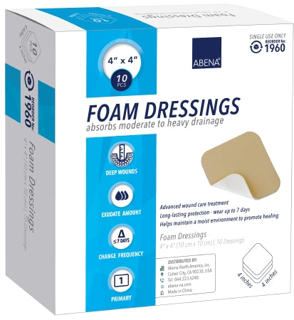 Abena North America Abena Foam Dressing 4 X 4 Inch Square Without Border Sterile - 1960