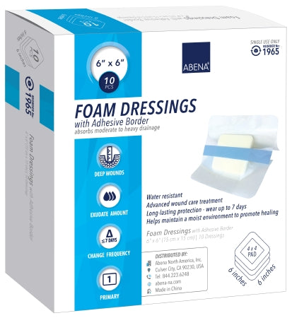 Abena North America Abena Foam Dressing 6 X 6 Inch Square Adhesive with Border Sterile - 1965
