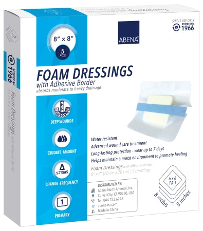 Abena North America Abena Foam Dressing 8 X 8 Inch Square Adhesive with Border Sterile - 1966