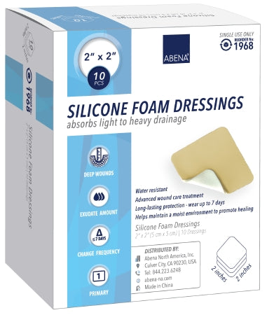 Abena North America Abena Silicone Foam Dressing 2 X 2 Inch Square Silicone Adhesive Without Border Sterile - 1968