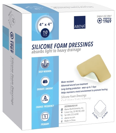 Abena North America Abena Silicone Foam Dressing 4 X 4 Inch Square Silicone Adhesive Without Border Sterile - 1969