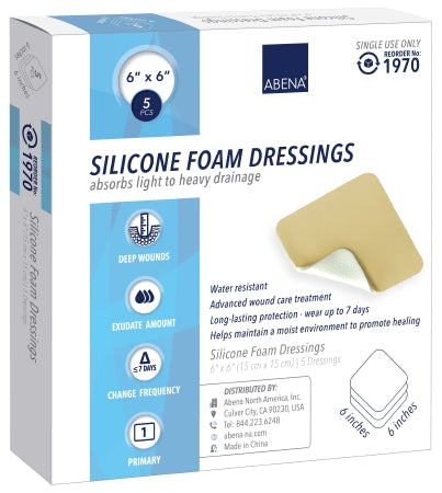 Abena North America Abena Silicone Foam Dressing 6 X 6 Inch Square Silicone Adhesive Without Border Sterile - 1970
